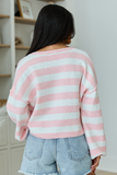 Load image into Gallery viewer, Pink And Ivory Striped Henley Knit Sweater